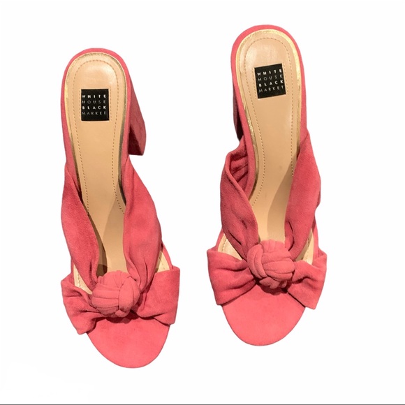 White House Black Market Shoes - WHBM Callie Pink Suede Knot Chunk Block Heels